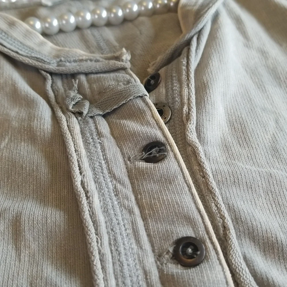 Zenana Half Button Raw Edge Washed Sleeveless Henley Top Light Olive Green - Picture 10 of 10